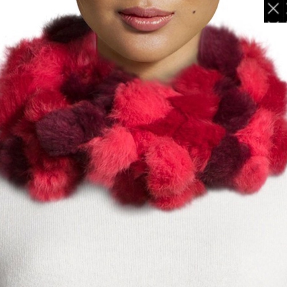 Neiman Marcus Red & Burgundy Rabbit Fur Infinity Scarf or Stole